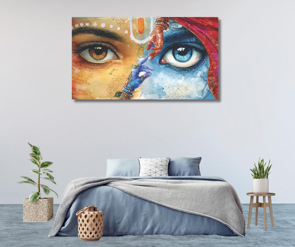 Radha Krishna Painting for Wall Decoration (Without Frame) | Radha krishna painting for living room big size | Without Frame 24 H X36 W inches Rolled Canvas painting