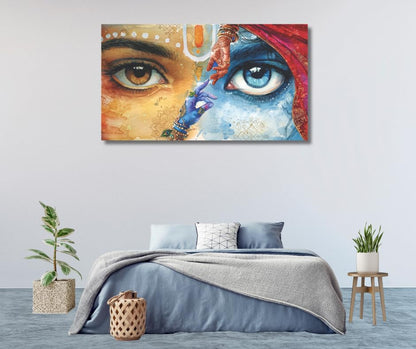 Radha Krishna Painting for Wall Decoration (Without Frame) | Radha krishna painting for living room big size | Without Frame 24 H X36 W inches Rolled Canvas painting