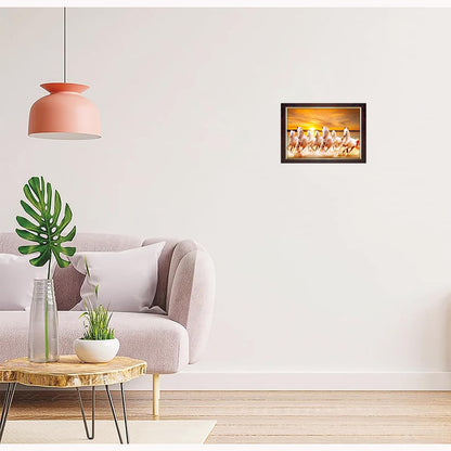 Premium Sparkle Lamination, Seven Horses Vastu Photo Frame, Copper Gold, 14x20 Inch 3096