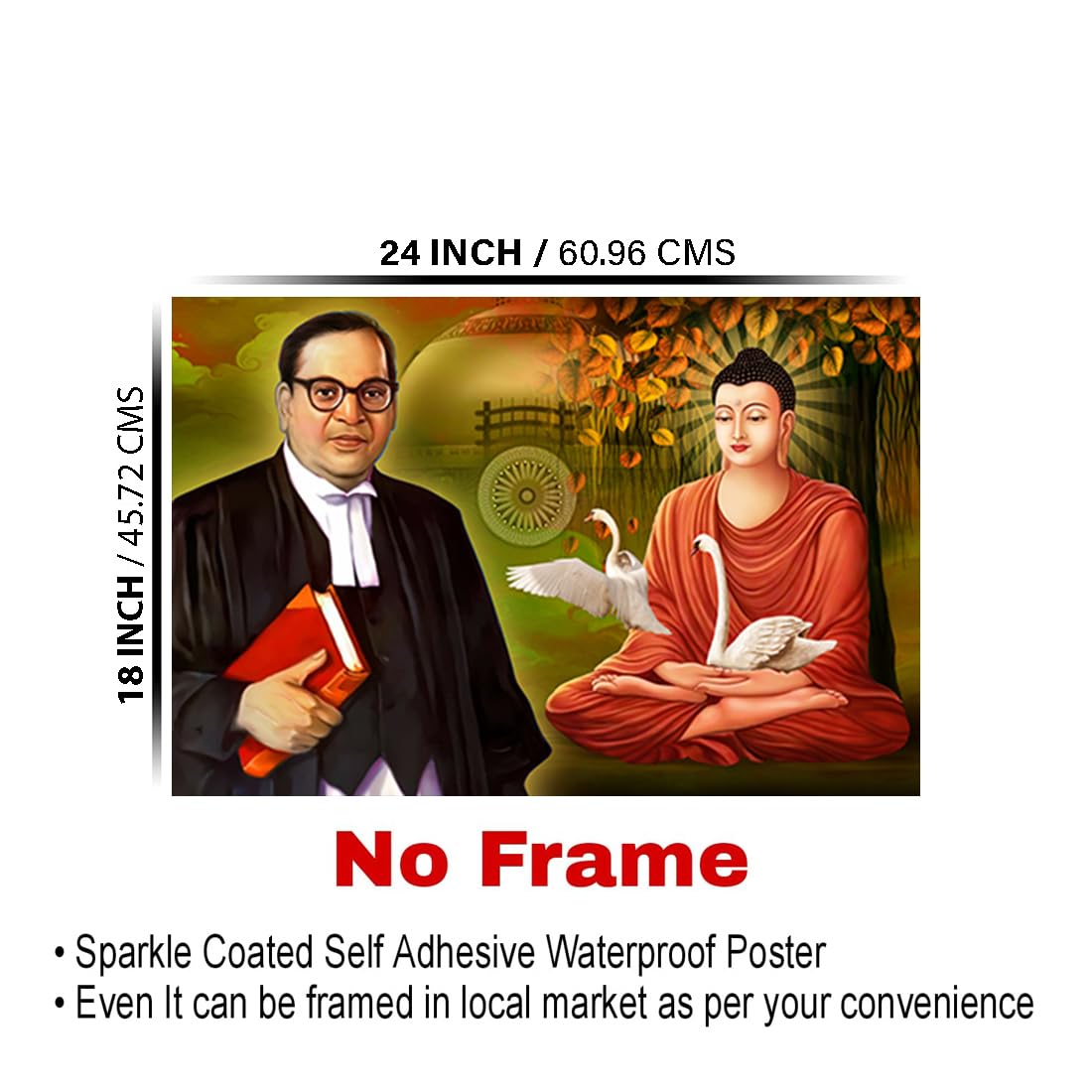 Buddha Ambedkar Paintings for Living room, Buddha Ambedkar Poster Big Size with Sparkle Coated Lamination - 40 (Self Adhesive) 18x24 Inch