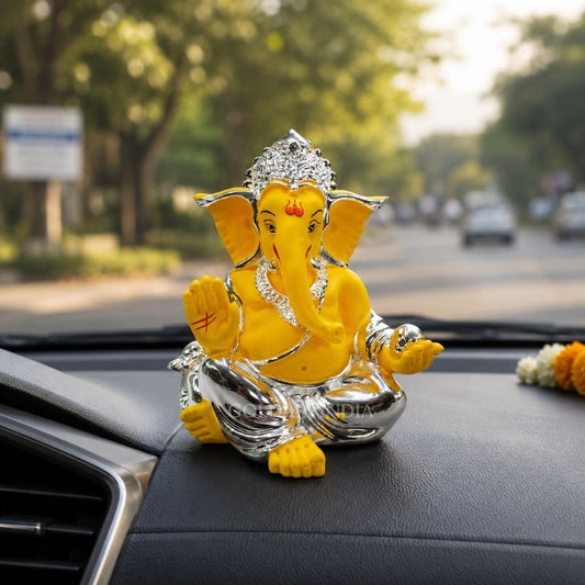 Gold Art India Silver Plated Gaddi Ganesh Mango Terracotta Car Dashboard Idol Return Gift Wedding Gift Corporate Gift Dashboard Ganesha
