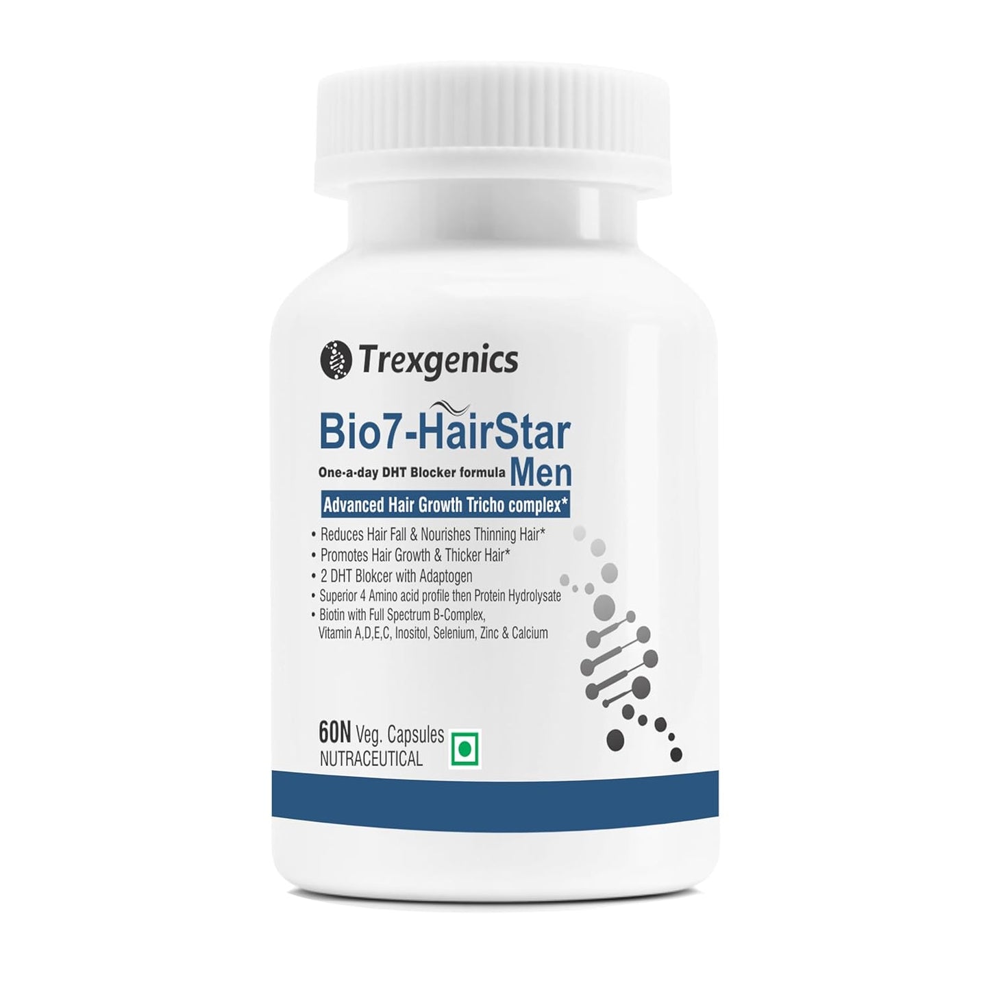 Trexgenics® BIO7-HAIRSTAR MEN Advanced Hair Support Tricho Complex ONE-A-DAY Formula (60 Veg. Capsules) (Pack of 1)
