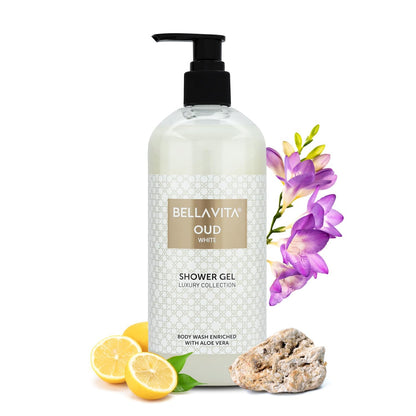 Bella Vita Luxury OUD WHITE Body Wash Shower Gel for Women & Men | 500ml | Unisex Bodywash with Aloe Vera Extract | Deep Cleansing, Hydrating, Moisturising | Suitable for All Skin Types