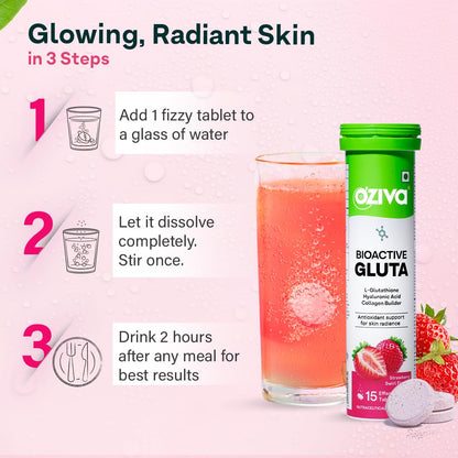 OZiva Bioactive Glutathione Tablets for Radiant Skin - 30 Effervescent Tablets (Pack of 2) | L-Glutathione, Lycopene, Vitamin C for Skin Glow & Anti-Pigmentation