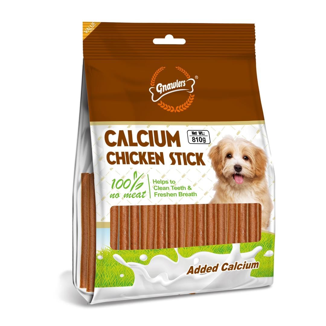 Gnawlers Calcium Chicken Stick Dog Treats, 100% No Meat, Helps Clean Teeth & Freshen Breath, Added Calcium, 810g