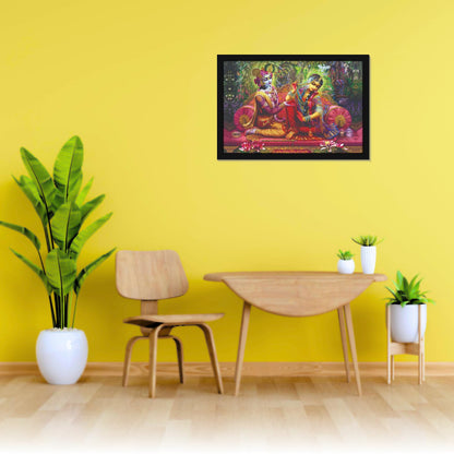 Lord Shri Radha Krishna Painting Hanging Photo Frame Decorative Item for Living Room, Bedroom, Home Decor and Wall Decoration (MM 3404, 45.7L x 30.5W cm, Canvas, With Plexi Glass)