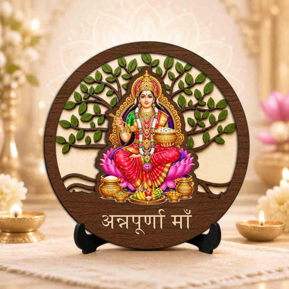 Plan To Gift Annapurna Maa Wooden Idol with Stand for Home Temple, Puja Room, Office Desk & Indoor Mandir Decor - 5x5 Inch