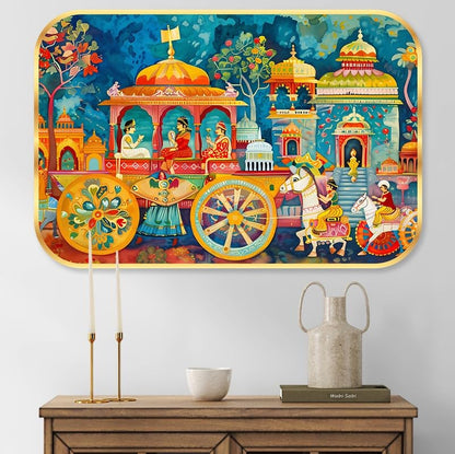 Beautiful scenery modern art Premium Sparkle Lamination Finished Surface Golden Slim Frame 35 cm x 28 cm Large Size, For Home/Office/Hotel painting KG74