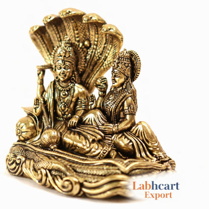 Brass Lakshmi Vishnu Idol God Goddess Statues Religious Deity Laxmi Vishnu Resting On Sheshnaag 4 Inches