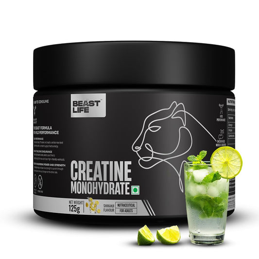 BeastLife Micronised Creatine Monohydrate Powder Shikanji Flavour 125g | 33 Servings | NABL Lab Tested | Rapid Absorption for Muscle Strength & Athletic Performance