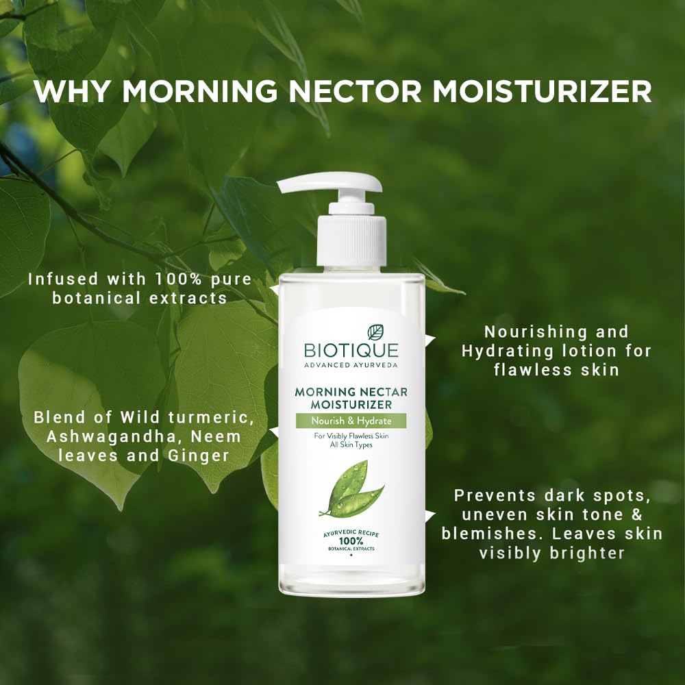 Biotique Lotion Morning Nectar Flawless Skin Moisturizer L Prevents Dark Spots, Blackheads And Blemishes L Visibly Flawless Skin L Nourishes And Hydrates Skin L All Skin Types Lotion L 250Ml