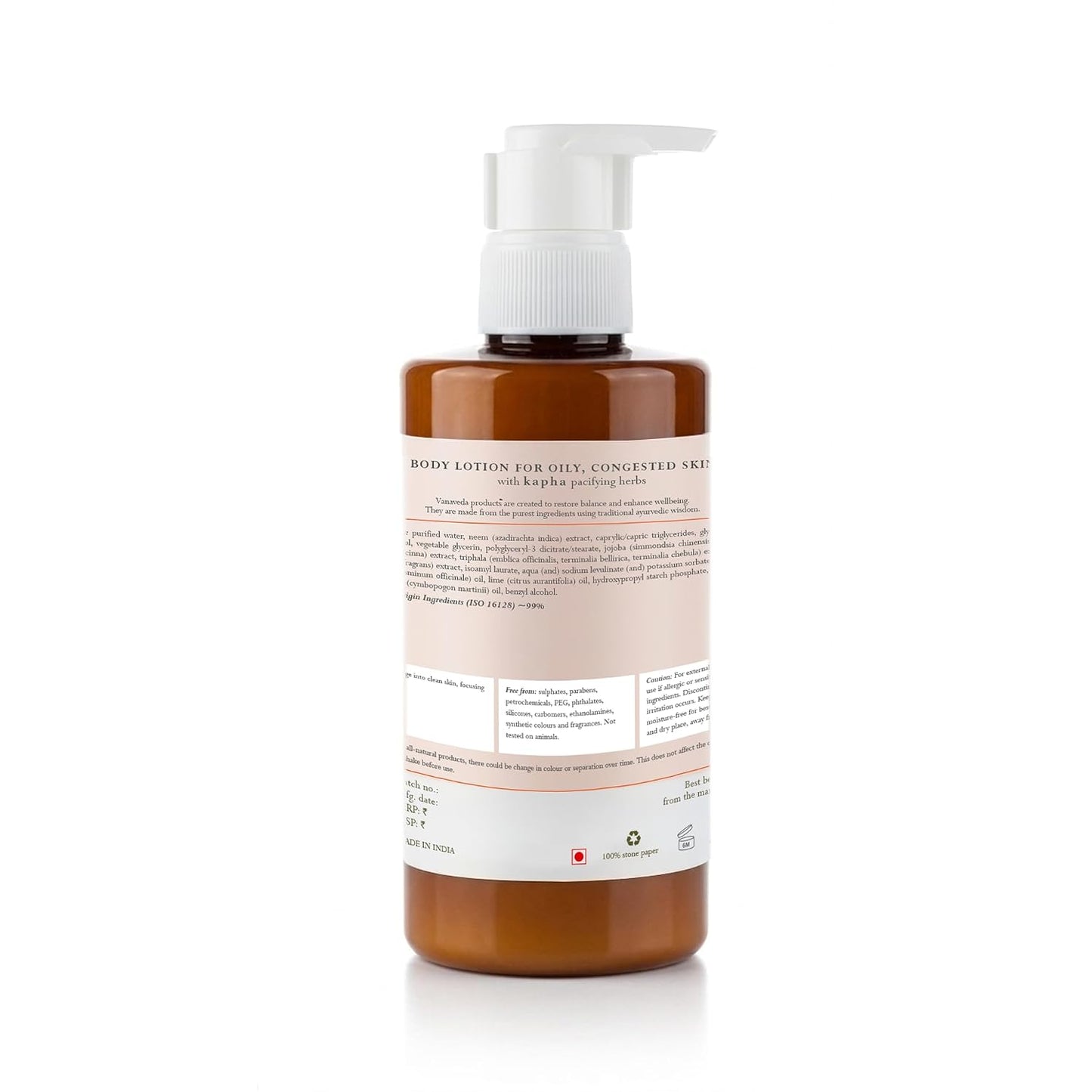 Vanaveda Kapha Body Lotion for Oily Skin | Lightweight Ayurvedic Moisturiser | Daily Body Care for Smooth, Non-Sticky Skin | 300ml