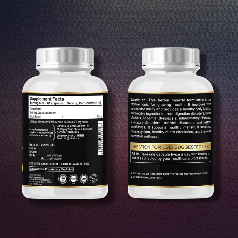 Nutrafirst Shilajit Capsules (500mg, 60 Caps) | Pure Himalayan Shilajeet Extract | Supports Muscle Strength, Stamina, Endurance & Energy | Improves Performance, Vitality & Immunity