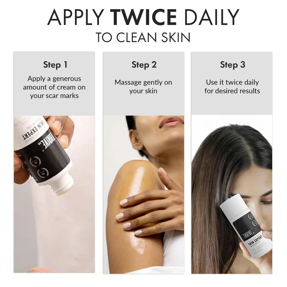 Step-by-step guide on applying a skincare product to clean skin with text overlay.