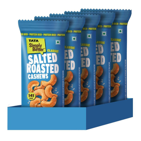 Tata Simply Better Classic Salted Roasted Cashews, 23g (Pack of 5), Rich in Protein, Party Snack, Delicious Kaju Nuts, Ready To Eat Snack, No Palm Oil, No Trans Fat