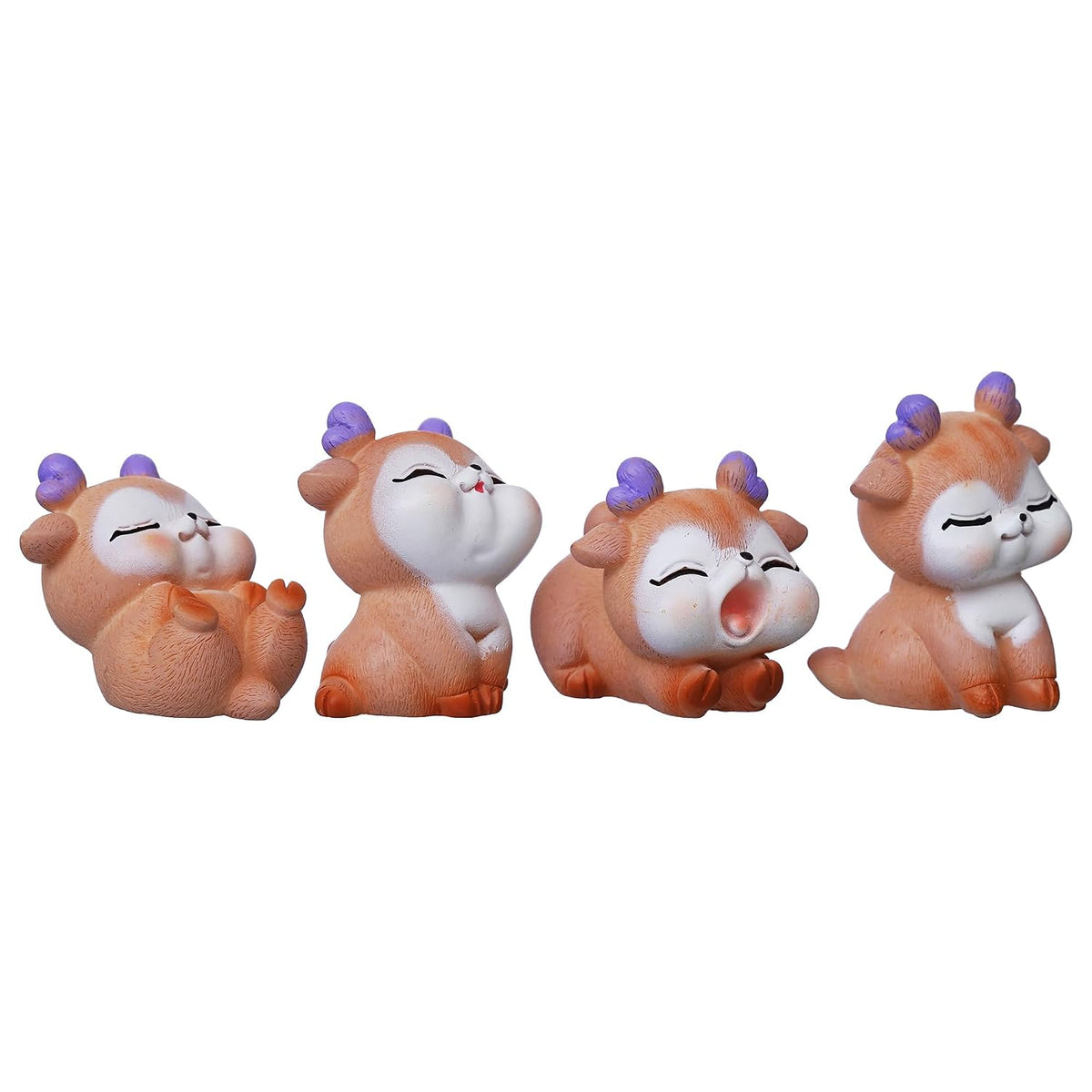 Set of 4 Miniature Cute Deer Statues Animal Figurines Showpiece for Home Decor Living Room Valentine Gift for Girlfriend Boyfriend Husband Wife Her Him | Valentine Day Decoration Items