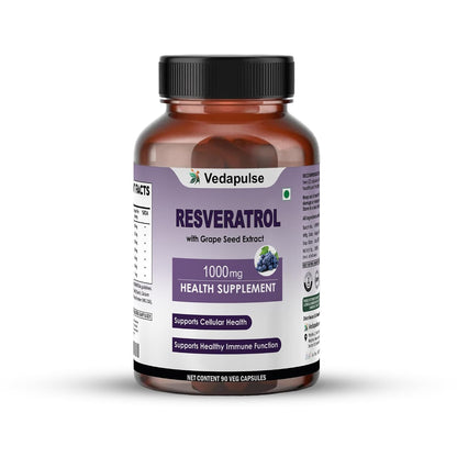 Resveratrol 1000mg with Grape Seed, Milk Thistle, Quercetin, NAC, Turmeric & Black Pepper – 90 Veg Capsules | Antioxidant & Heart Health Support | Health Supplement