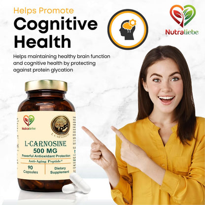 Nutraliebe L-Carnosine 500mg - Premium Antioxidant and Anti-Aging Support, 90 Capsules