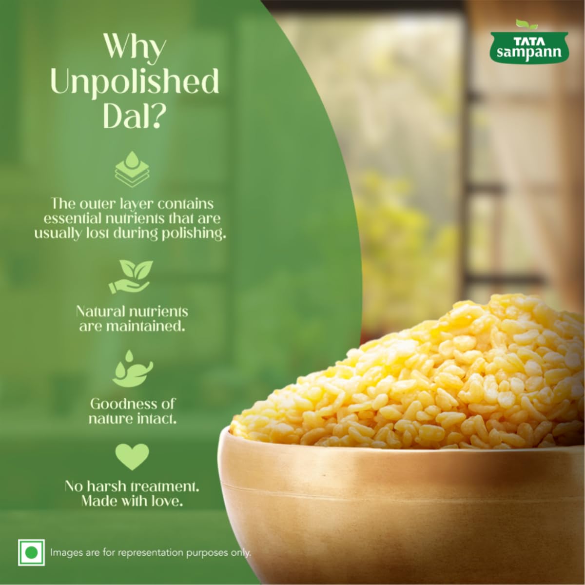Tata Sampann Unpolished Moong Dal (Split), 500gm