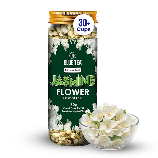 BLUE TEA - Jasmine Tea - 30gm - 30 Cups | FOR SLIMMING BODY & STRESS RELIEF | Non-Bitter - Farm Fresh - Caffeine Free - Herbal Tea - Flower Based | Reusable Pet Jar