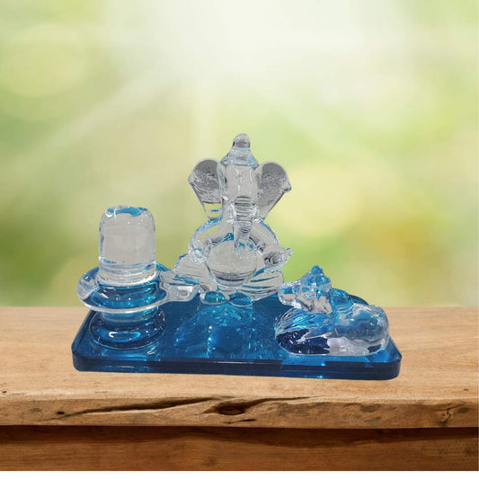 Crystal Glass Decorative Showpiece for Home Decor, Car Dashboard and Gifting Purpose with Sticky Tape(4" x 2.5" inch,Blue)