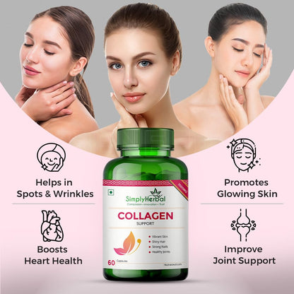 Simply Herbal Collagen Builder 1000mg with Biotin & Vitamin C for Hair Skin, & Nails, Plant-Based Supplement for Women & Men (60 Capsules)