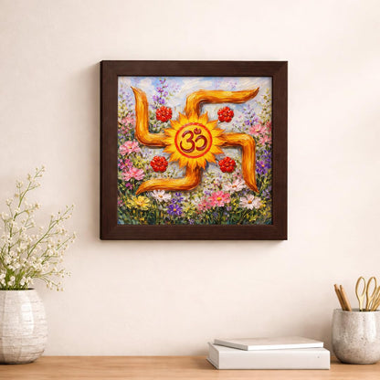 Swastik Om Floral Vastu Sacred Hindu Spiritual Mandir Religious Auspicious Traditional Indian Framed Poster Artwork Decor Painting