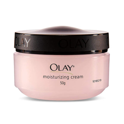 Olay moisturizing cream jar on a white background