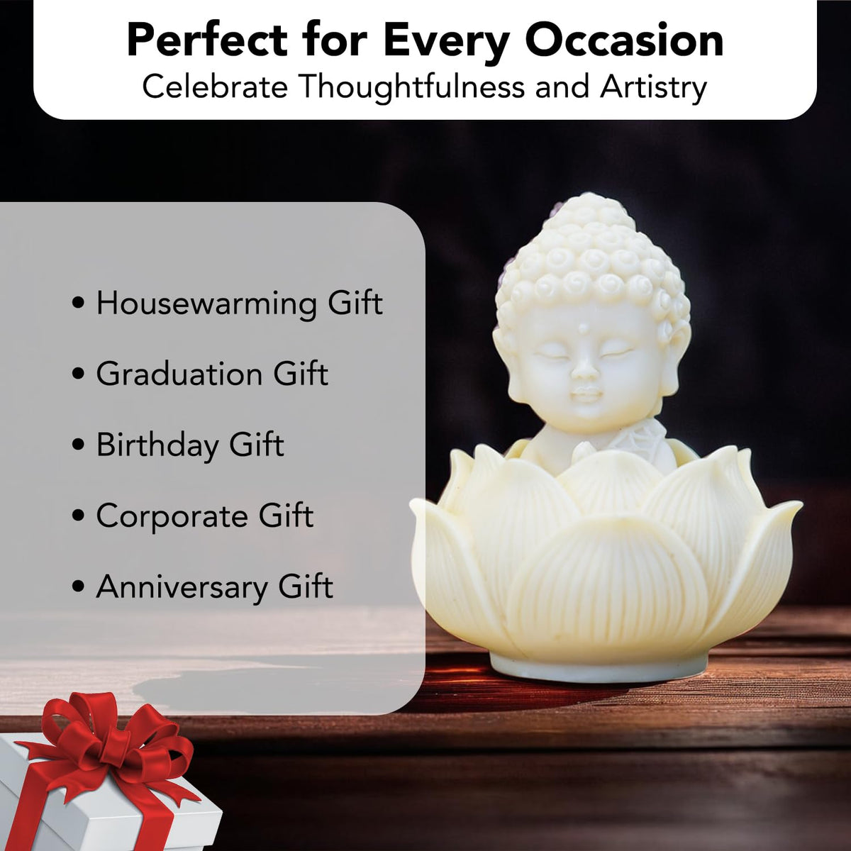 Nostrae Buddha with Lotus Show Pieces for Home Decor Living Room Decor Items | Cute Showpieces Gift Item for Decoration | Serene Center Table Tv Showcase Office Interior Statue Figurines