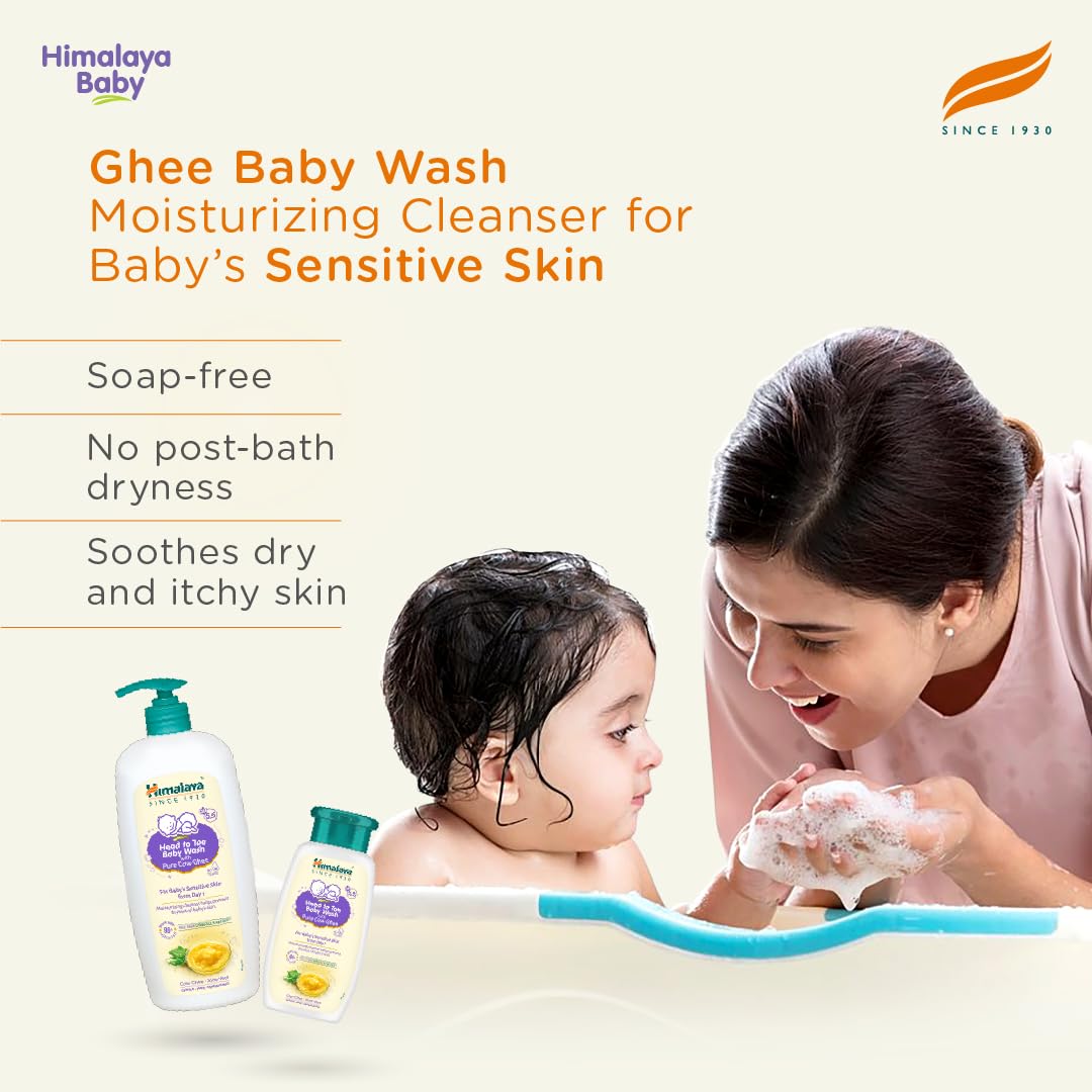 Himalaya Head to Toe Baby Wash with Pure Cow Ghee 400ml | ph 5.5 | Aloe vera | Soap free | Safe for newborns | For baby's sensitive skin from day 1 | No Parabens | No Phthalates | No Sulphates | Pediatrician evaluated