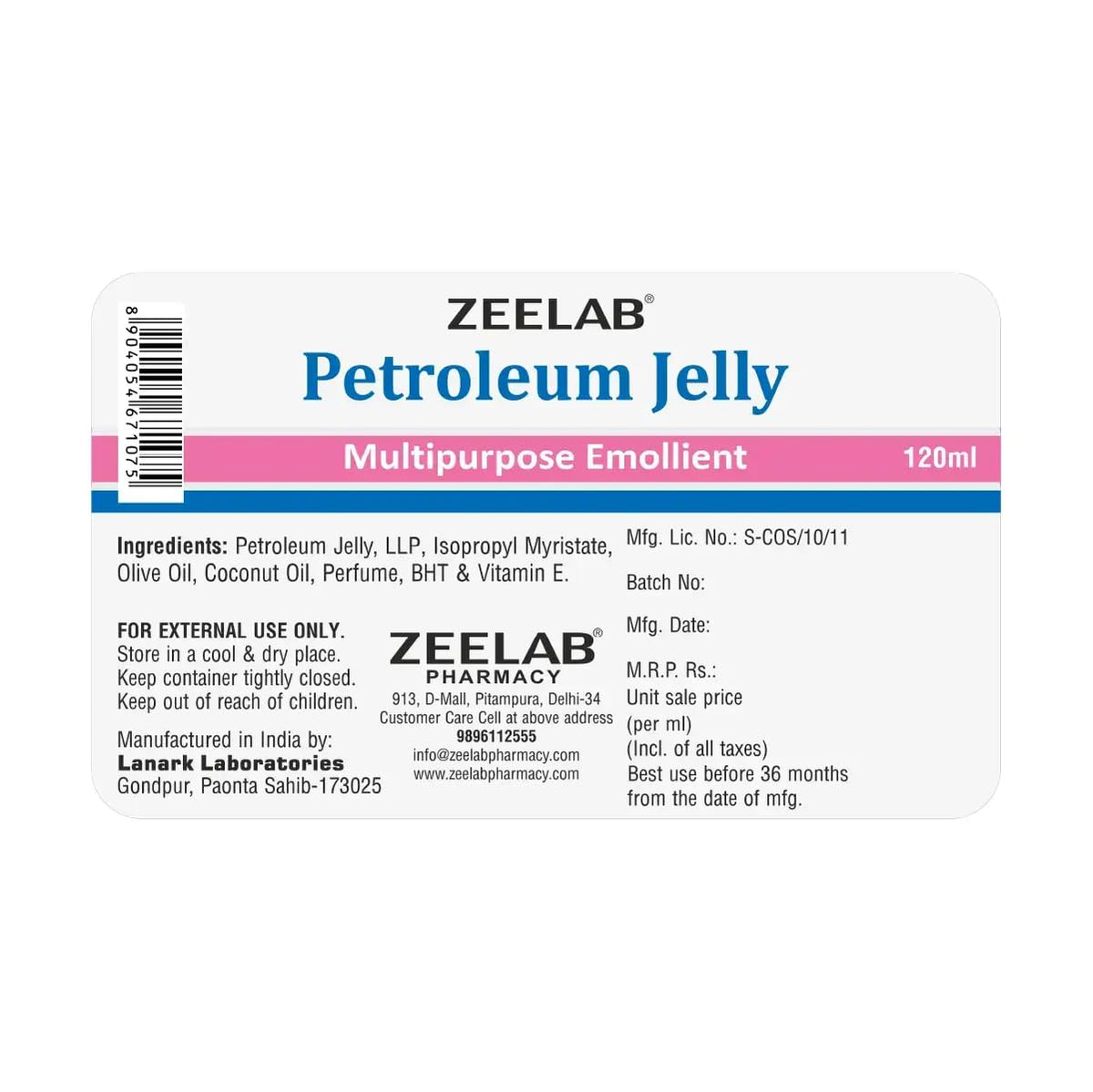 Zeelab Petroleum Jelly label on a white background