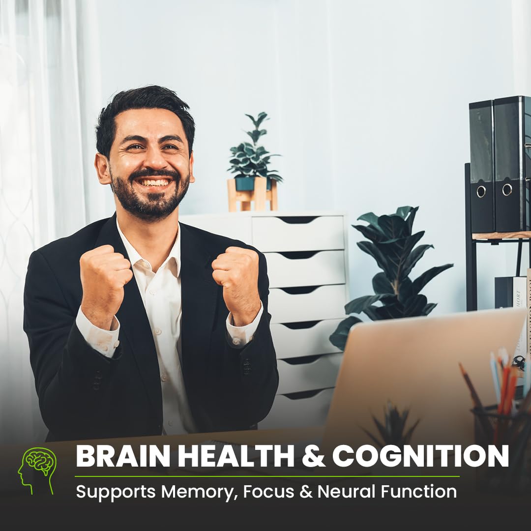 Man in a professional setting with text about brain health and cognition