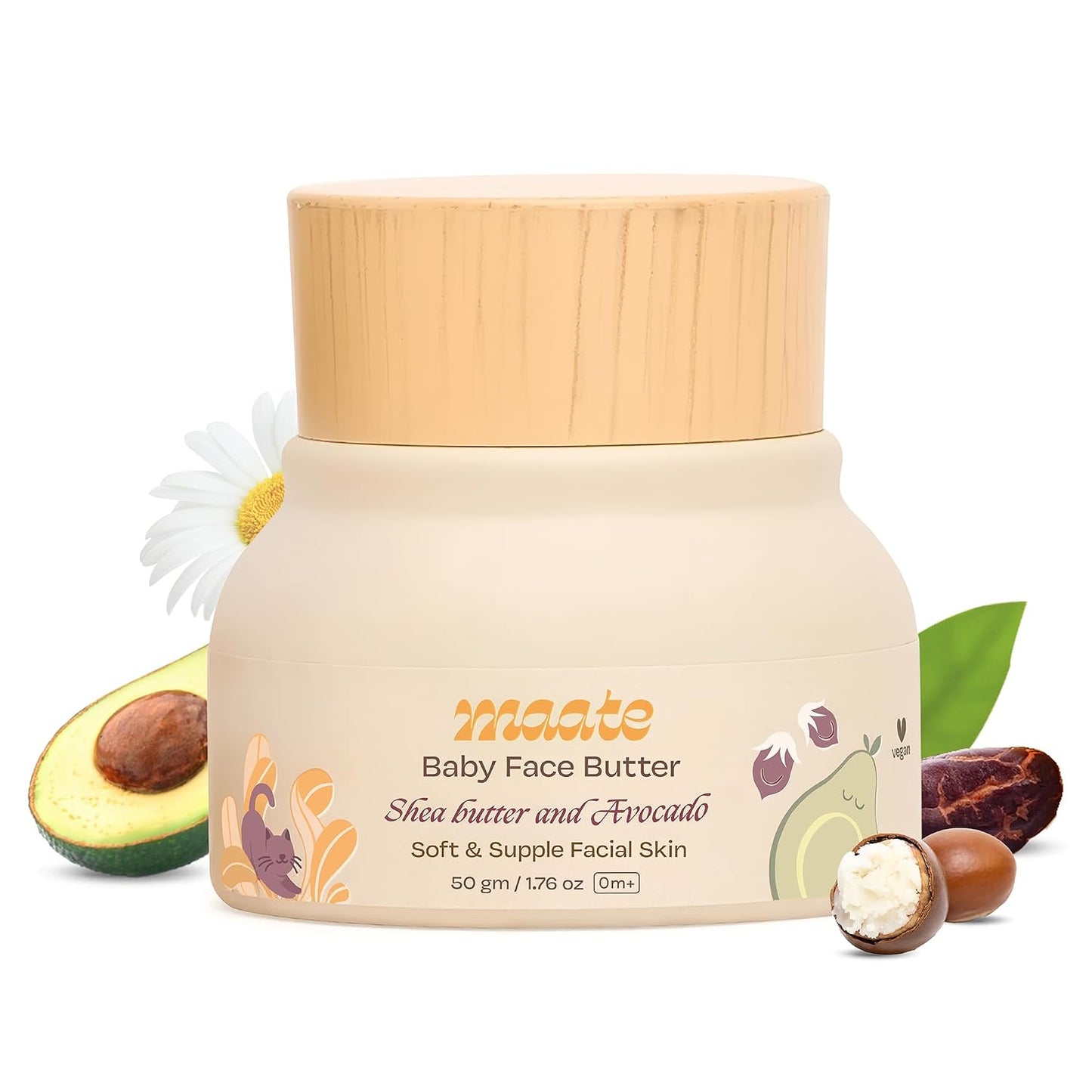 Maate Baby Face Butter 50 gm | Enriched with Shea Butter & Avocado | Soft, Nourished & Supple Facial Skin | Light & Quick Absorbing Lotion | Moisturizing Cream For Face | For Babies & Kids 0m+