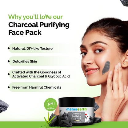 Mamaearth Charcoal Purifying Face Pack with Activated Charcoal & Glycolic Acid for Skin Detoxification Natural, DIY-like Texture | Detoxifies Skin | Crafted with Nature’s Best Ingredients | Free From Harmful Chemicals