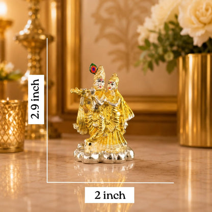 Gold Art India 999 Silver Plated & 24K Gold Plated Radha Krishna Idol with Luxury Velvet Gift Box | 3.7 Inch Radhe Krishna Murti for Wedding Gift, Housewarming, Home Temple