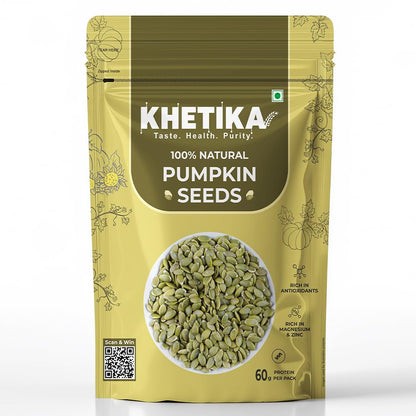 Khetika Pumpkin Seeds I AAA Grade I Raw & Unroasted Pumpkin Seed I Seeds For Eating I Rich in Protein, Dietary Fibre, Omega -3, Magnesium, Zinc
