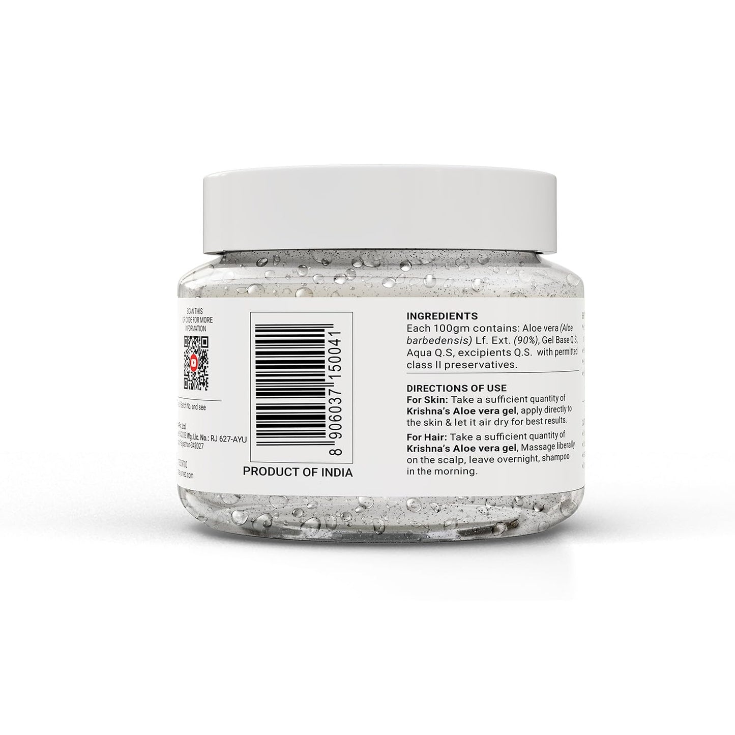 KRISHNA'S HERBAL & AYURVEDA Aloe Vera Gel - 250 G, Pure White Non-Sticky Transparent 3 In 1 Aloe Fresh Soothing Gel For Skin, Body & Hair, Vitamin E Natural Emollients, Dark Spots And Acne
