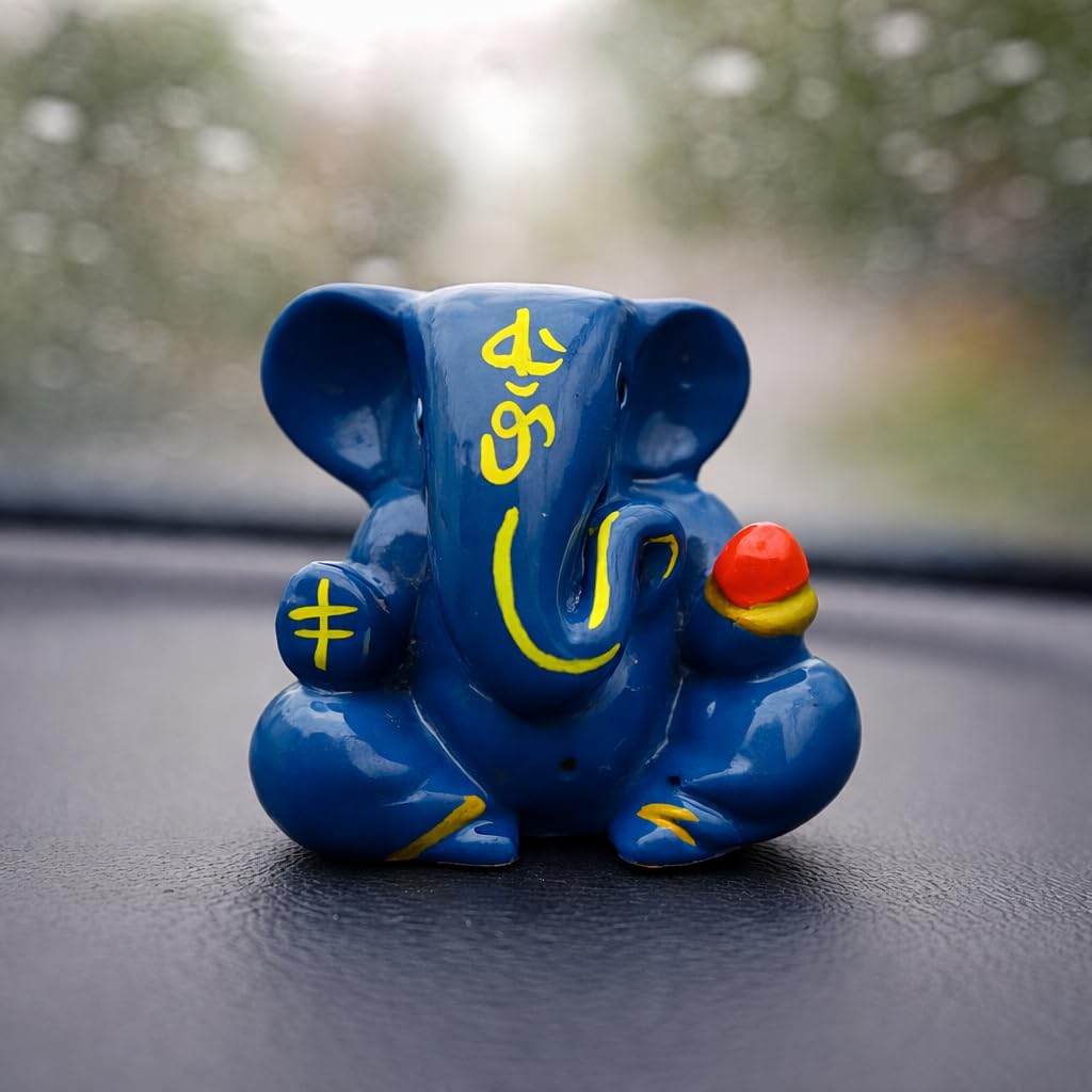 Resin Lord Ganesha Idol Car Dashboard 5x5cm (Blue)