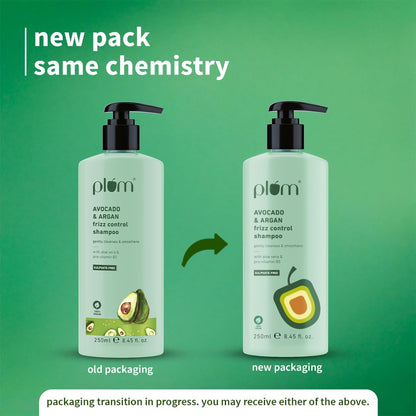 Plum Avocado & Argan Frizz Control Shampoo | for Curly, Wavy & Frizzy Hair | Sulphate & Parabens Free | with Aloe Vera Extract | Reduces Frizz, Retains Moisture & Conditions Strands | 250ml