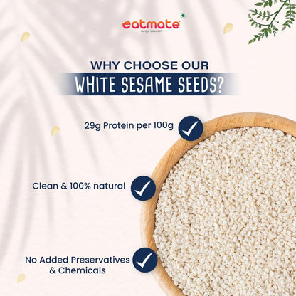 Eatmate Premium White Sesame Seeds 250 g | Natural White Til Seeds | Rich in Nutrients & Protein | Fresh Indian Till for Cooking, Baking, Roasting & Healthy Snacking