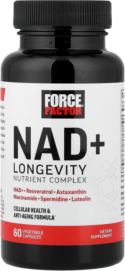 Force Factor NAD+ Longevity Nutrient Complex supplement bottle on a white background
