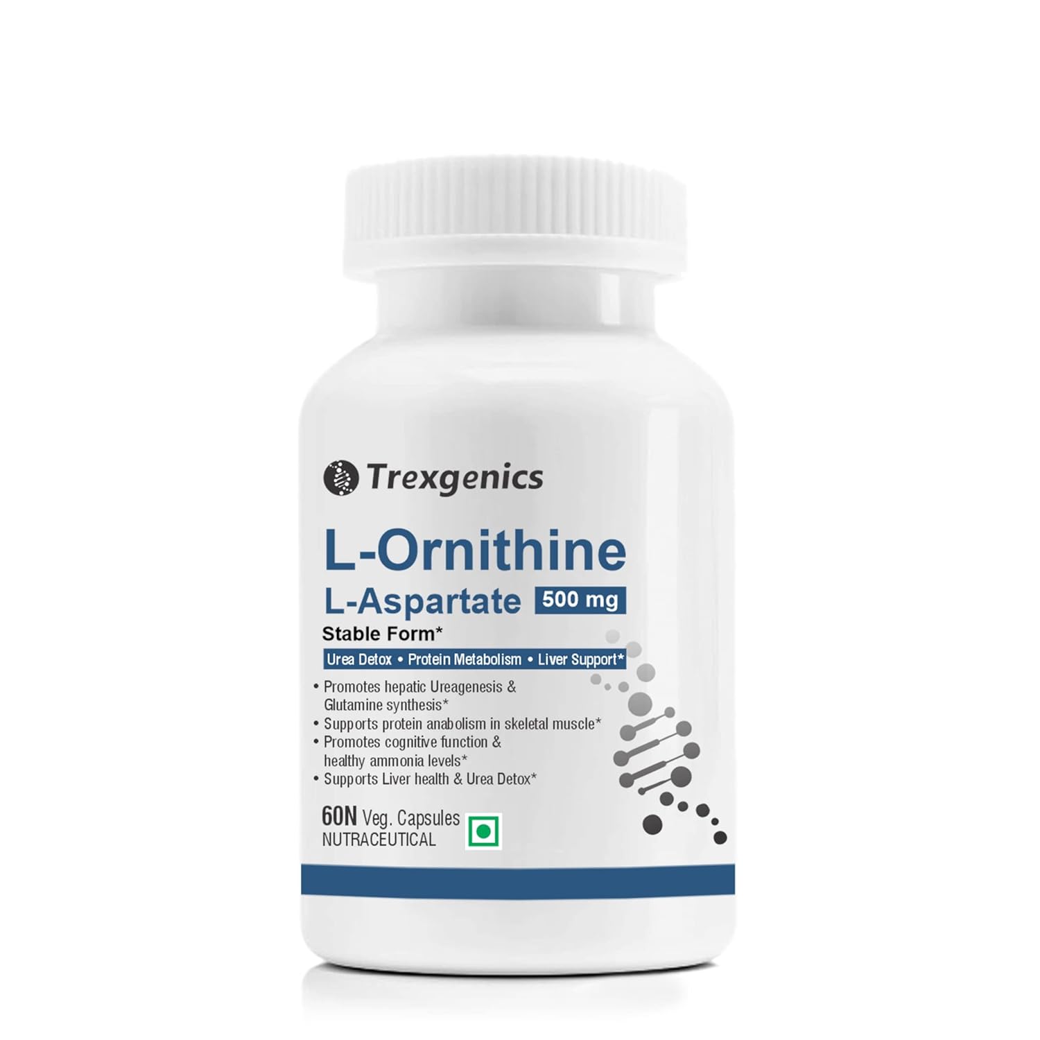 Trexgenics L-Ornithine L-Aspartate supplement bottle on a white background