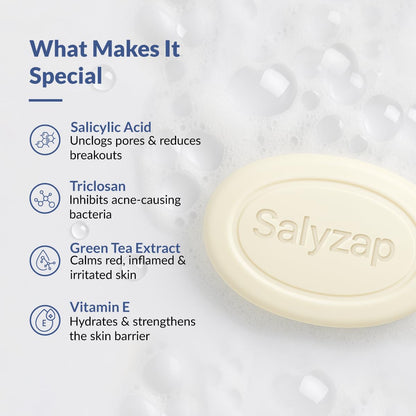 Fixderma Salyzap Salicylic Acid Soap with Vitamin E | Face & Body Soap for Acne-Prone & Oily Skin | Unclog Pores | Controls Excess Sebum | Anti Acne Soap | 75g