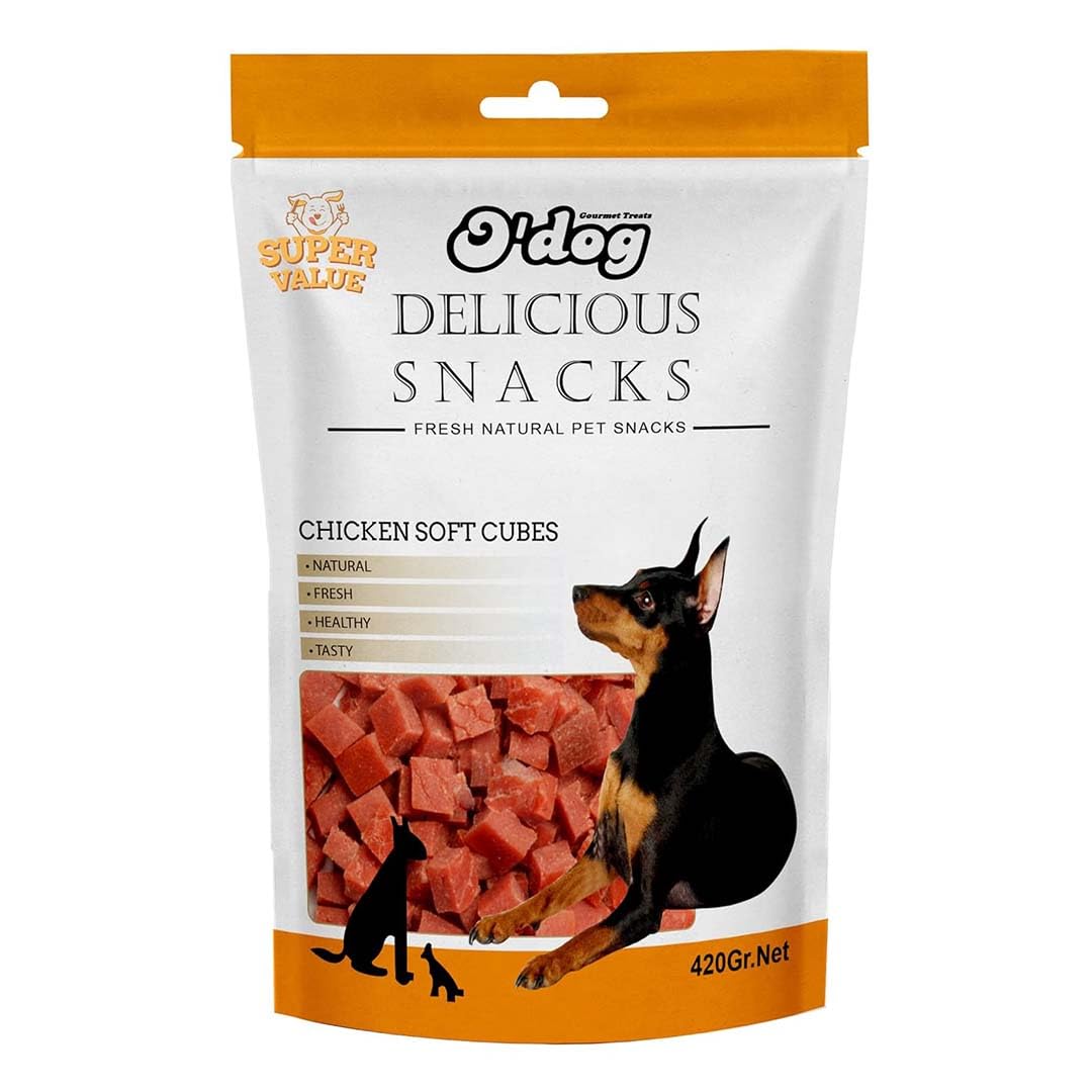 PETS EMPIRE O'Dog Chicken Soft Cubes, Healthy Dog Treats, Chewy Dogs Bites for Training and Feeding, Made with Real Chicken, Non-Vegetarian Pup Snacks for Dogs, Puppies - 420g