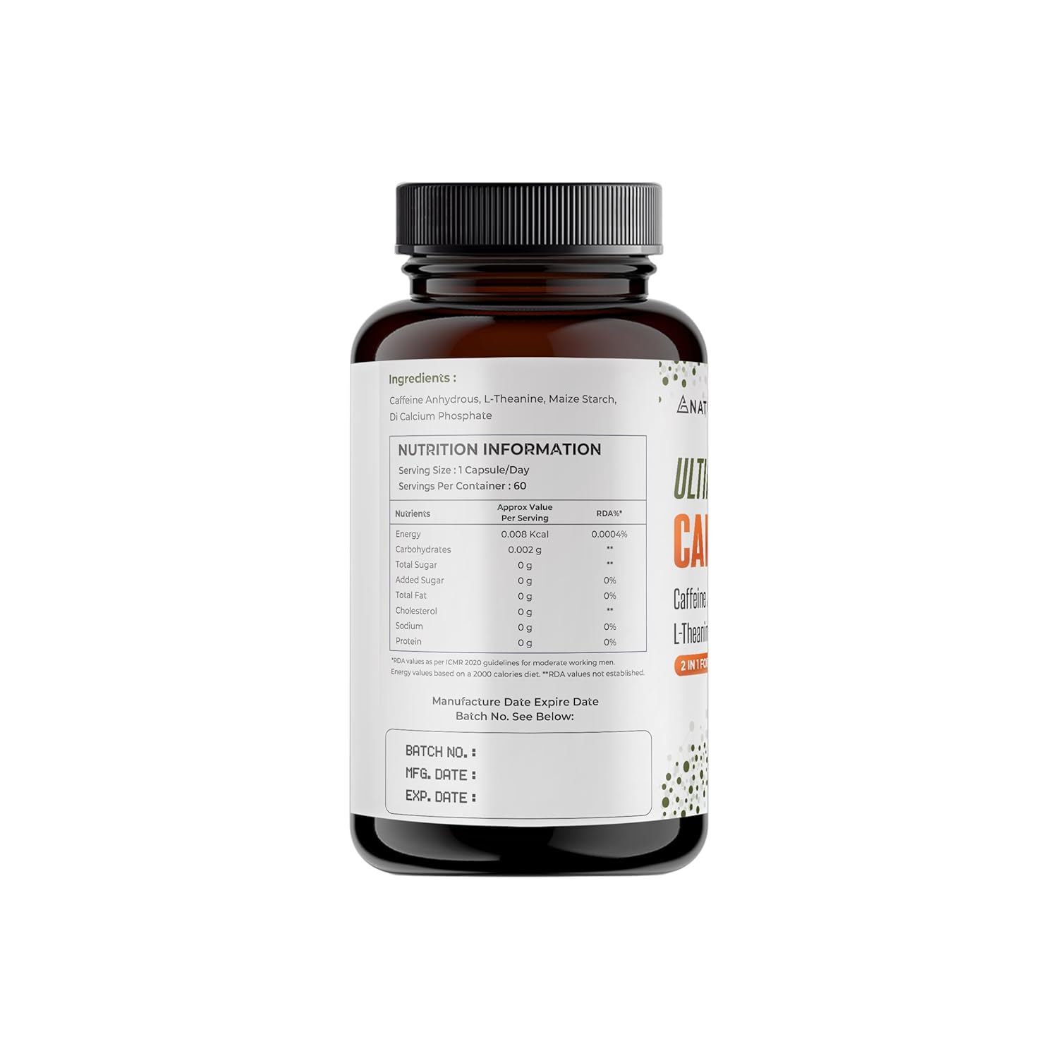 Supplement bottle with label on a white background