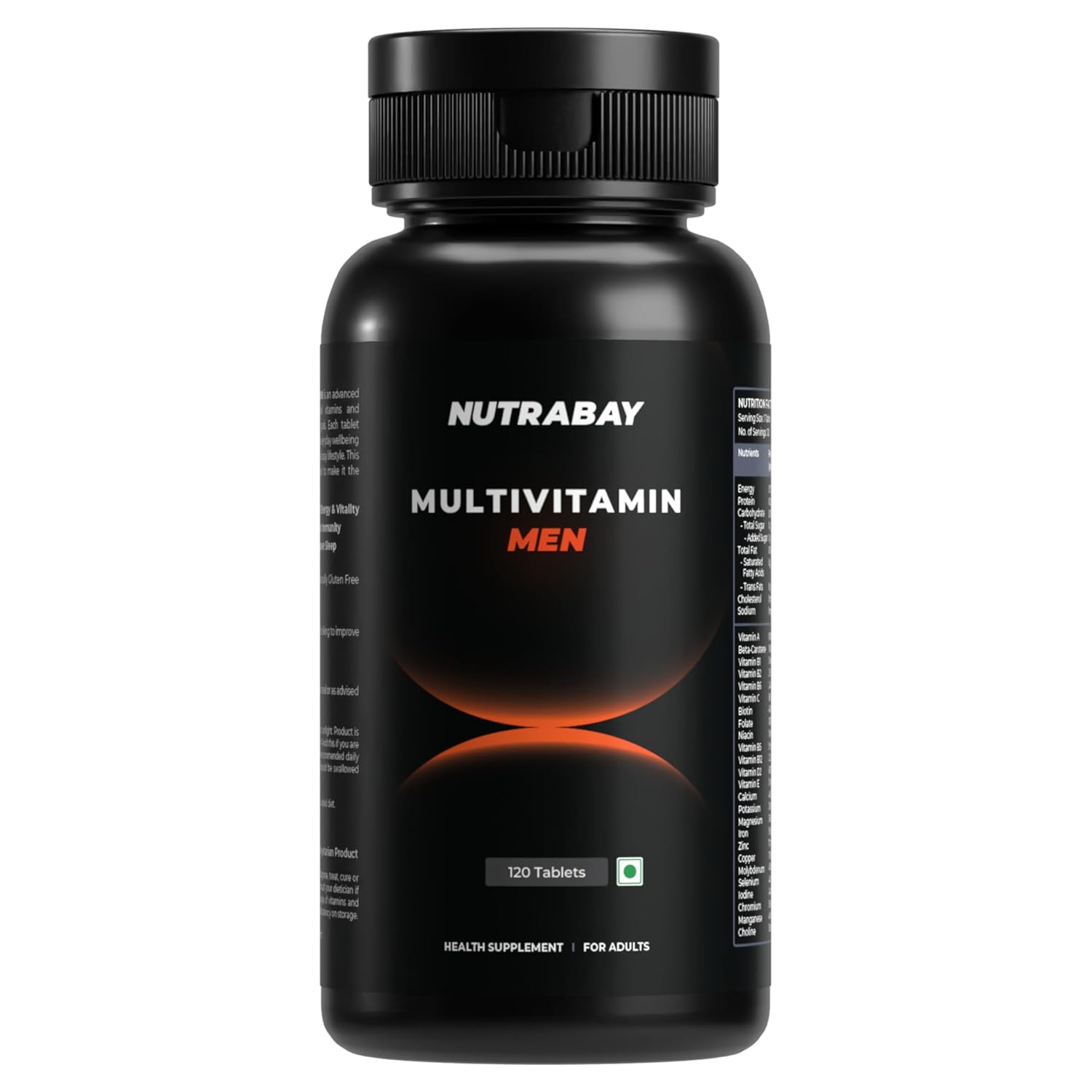 Black bottle of Nutrabay Multivitamin Men on a white background
