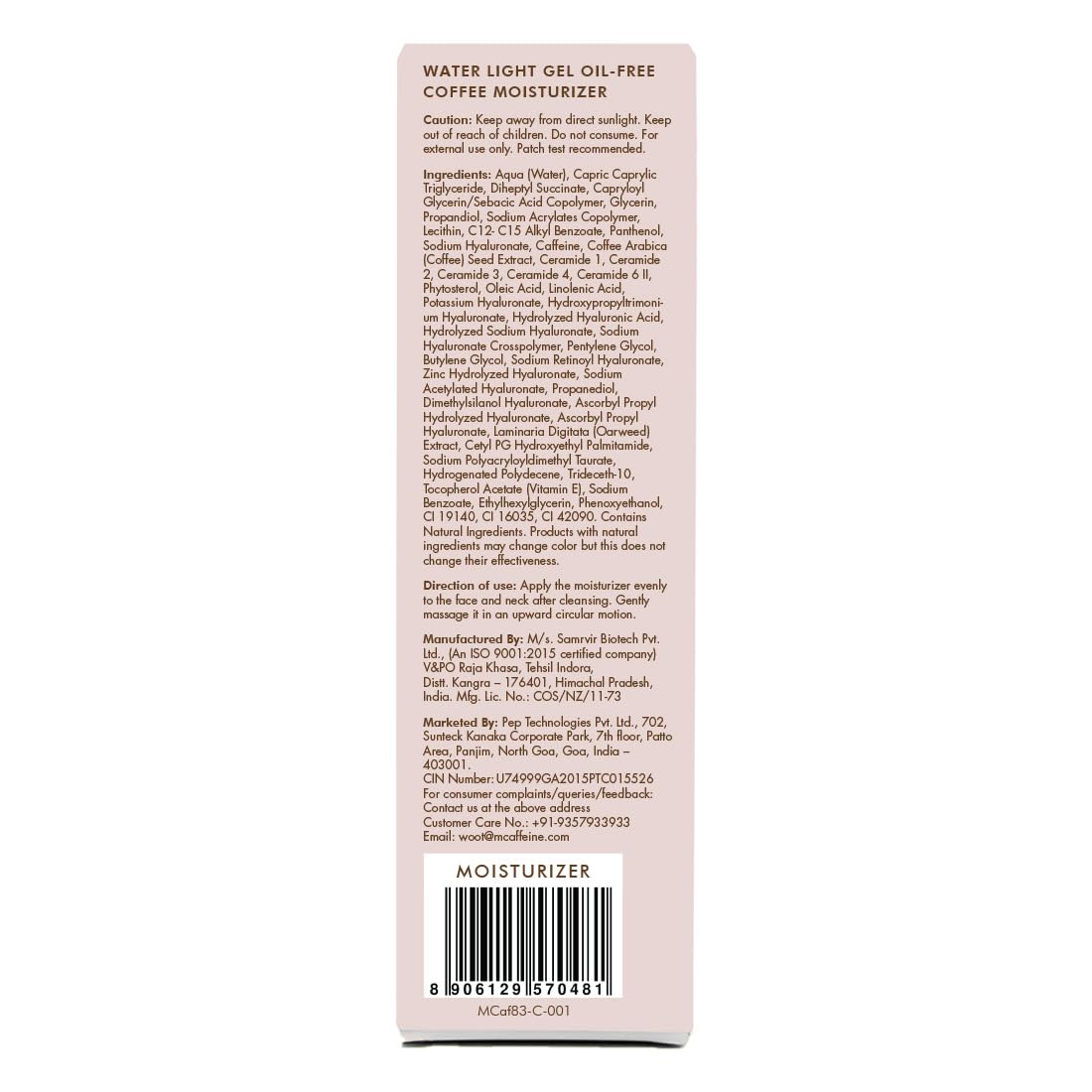Back of a cosmetic packaging with text and branding on a white background