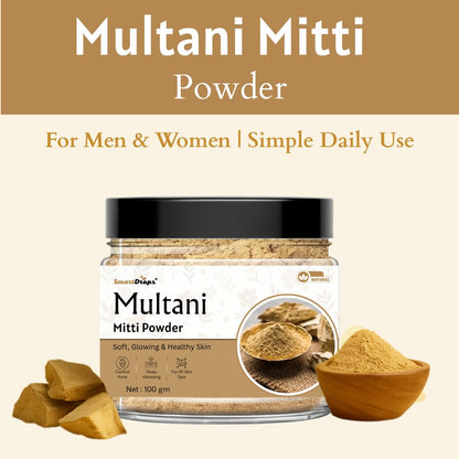Smartdrops Multani Mitti Powder for Face | MultaniMitti Powder | face Multani Mitti Powder | Multani - Mitti powder for FacePack | Smoothening Face, Skin and Hair - 100g (Pack 1)