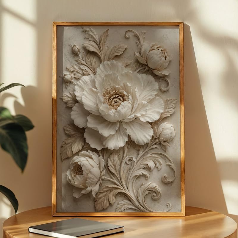 Floral Botanical Wall Painting with Frame | Premium Textured Flower & Leaf Artwork, Pastel Nature Wall Decor Framed for Living Room Bedroom Office and Home Decoration (Art-6,13x19inch)