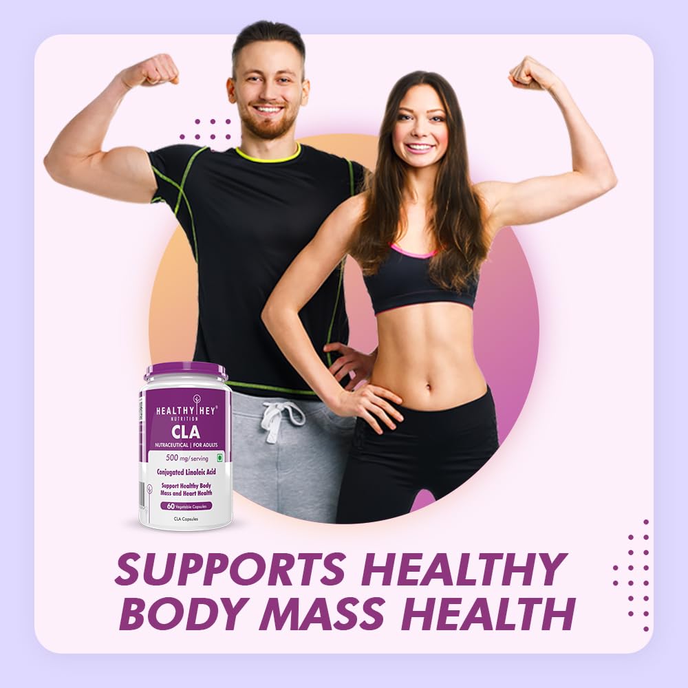 Two people flexing muscles with a supplement container labeled 'Healthy Trey' on a light purple background.